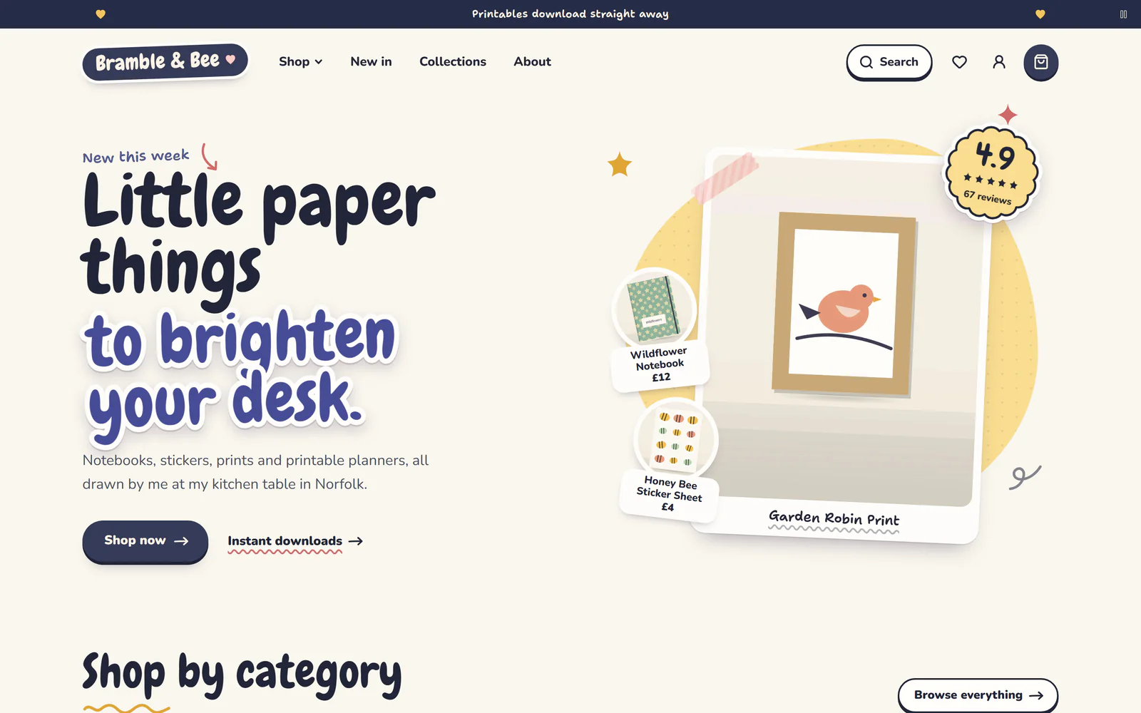 The home page of Bramble & Bee